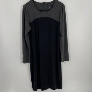 Karen Kane Black Grey Color Block Zip Back Knit 3/4 Sleeve Dress Office Work
